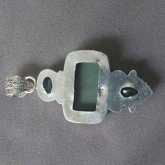 Three Stone Blue Aqua Rhinestone Western Multi Color Silver Toned Pendant - Picture 3 of 17